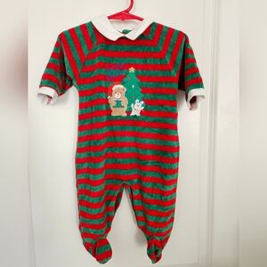Little Me Red and Green Striped Footie